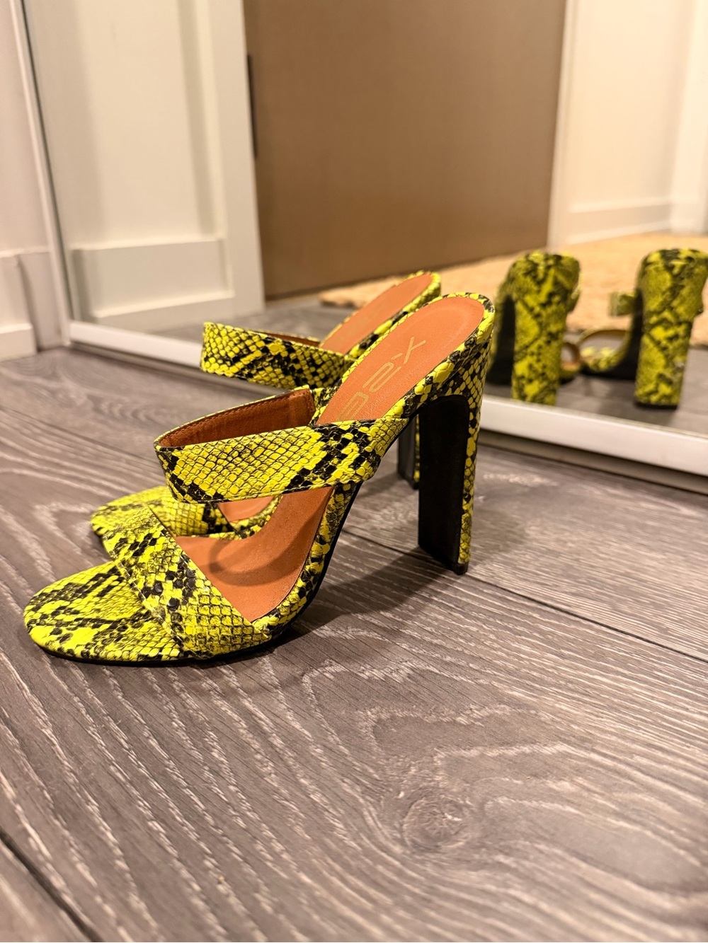 Yellow Snake-Print Strappy High Heel Sandals - Picture 3 of 4